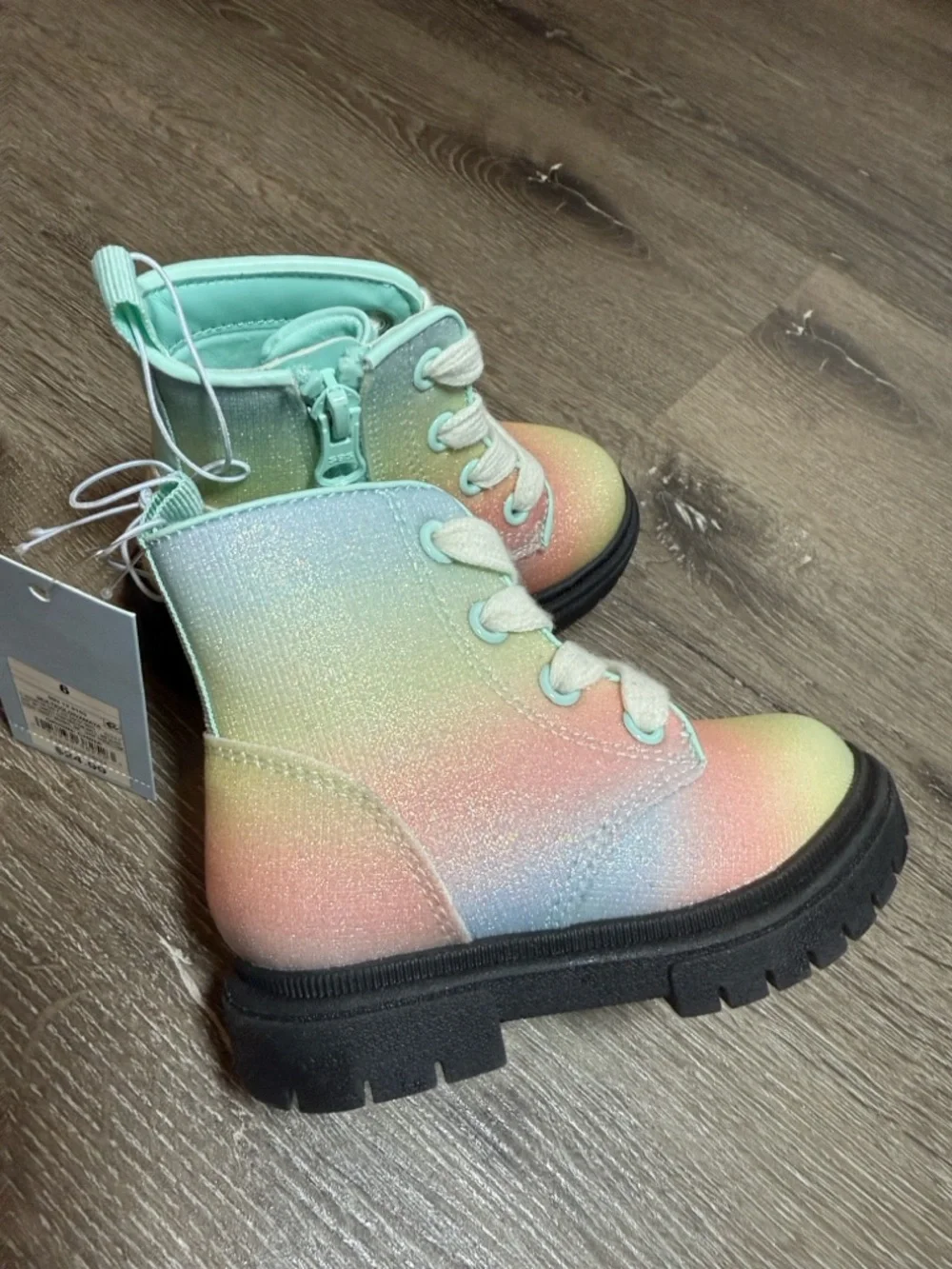 Cat & Jack AmayaToddler Girls Combat Boots SZ 6 Rainbow Glitter NWT